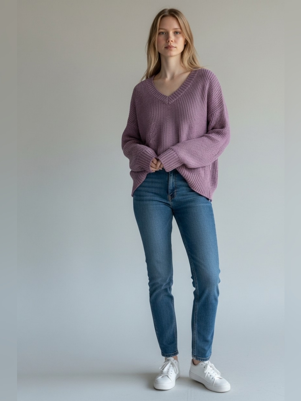 NWT Simple Flavor Lilac V-Neck Women's Knitted Sweater Size XL